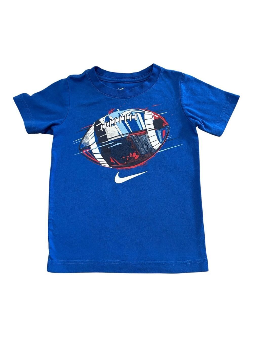 Nike Kids Boy Small 4/5 Blue Graphic Tee with Football Design